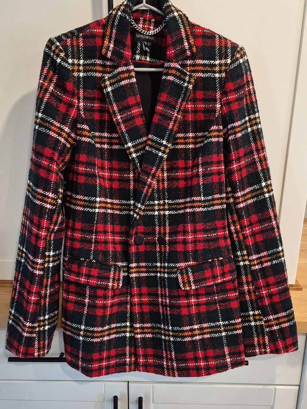 💙 long tall sally Red and Black Plaid Coat with Gold Accent
